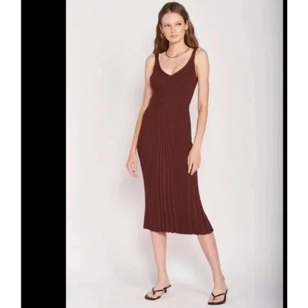Emory Park Women's Maroon Ribbed Knit Sleeveless Dress Stretch Contours Midi M